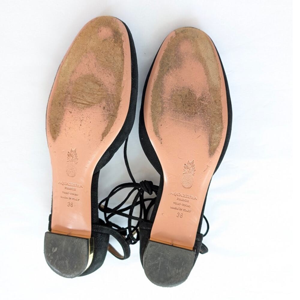 Aquazzura Black Suede Dancer Lace Up Strappy Ballet Flats, Size 38/US8 - Picture 4 of 4